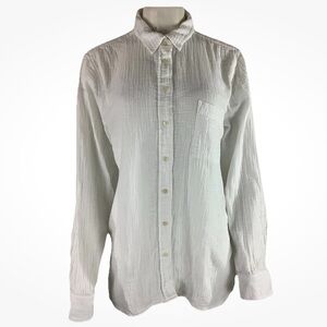 J Crew Sz XL 100% Cotton Double Gauze Travel Beach Swim Button Top White